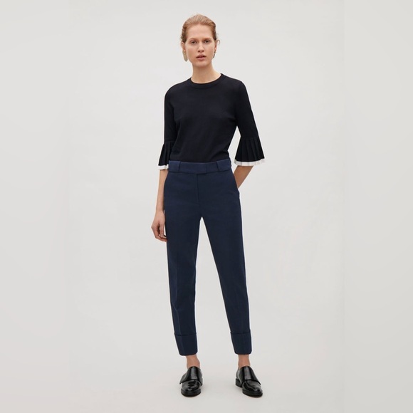 COS Pleated Sleeve Jumper in Navy - Picture 3 of 10